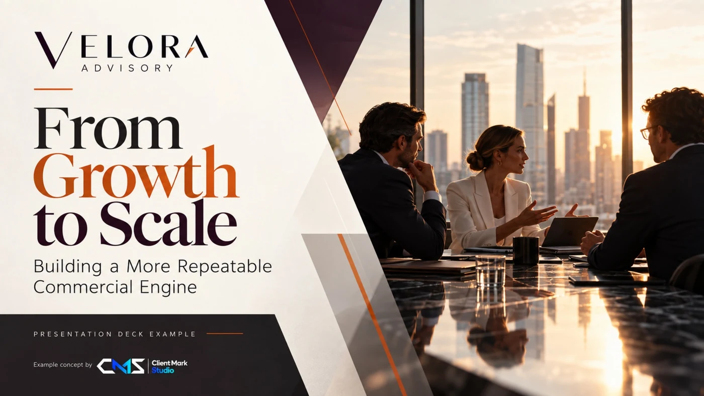 Velora Advisory commercial strategy presentation deck cover