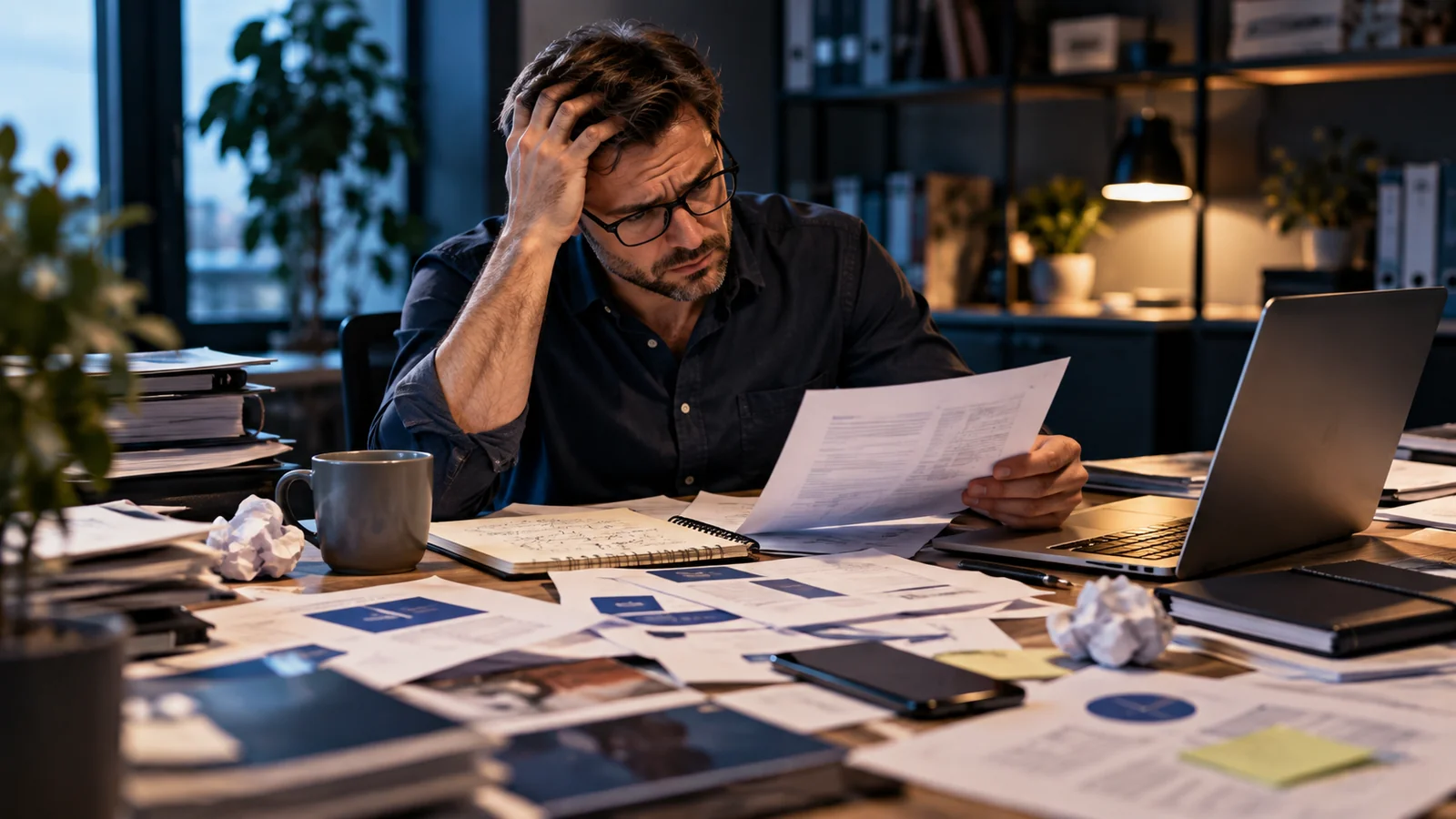 Business owner reviewing unclear materials