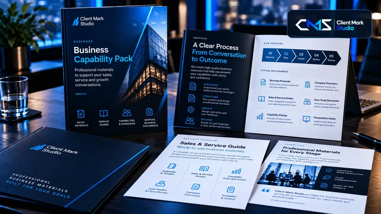 Professional business capability pack, sales guide and proposal materials